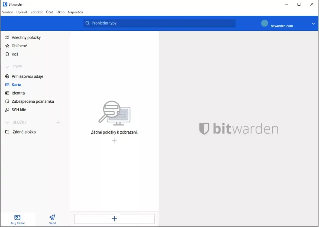Správce hesel Bitwarden PC plikace
