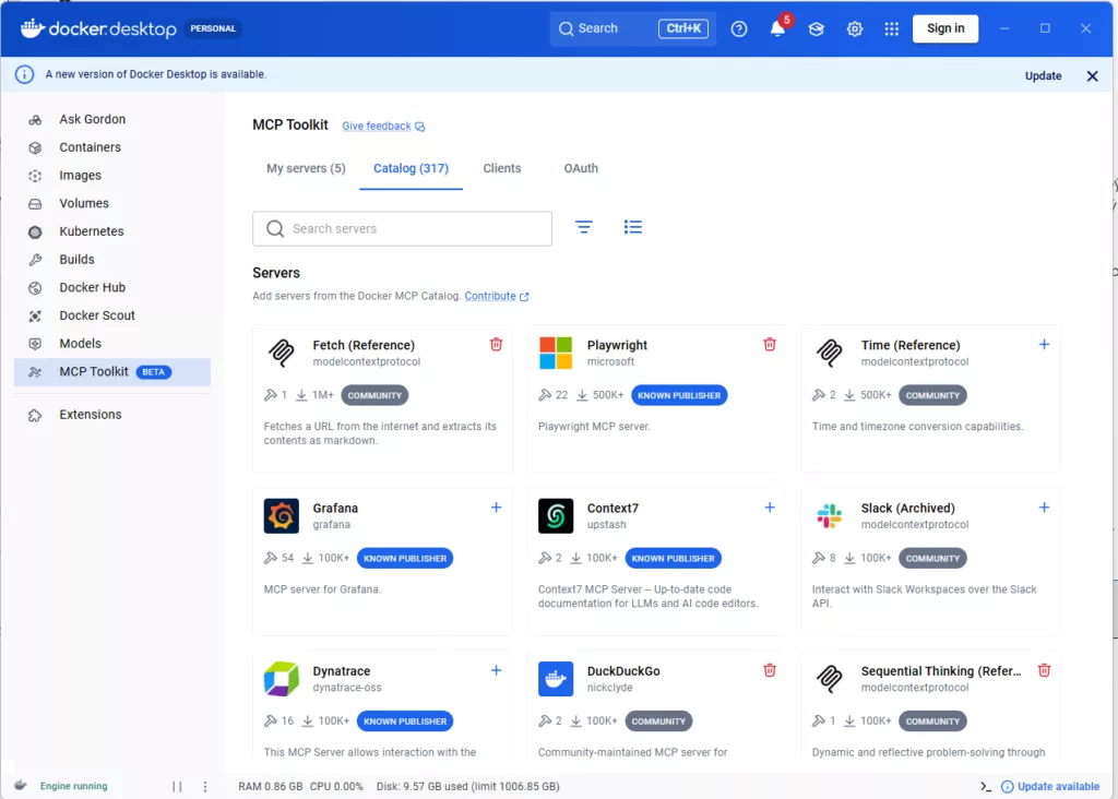 Výběr různých "serverů" pro lokální AI modely