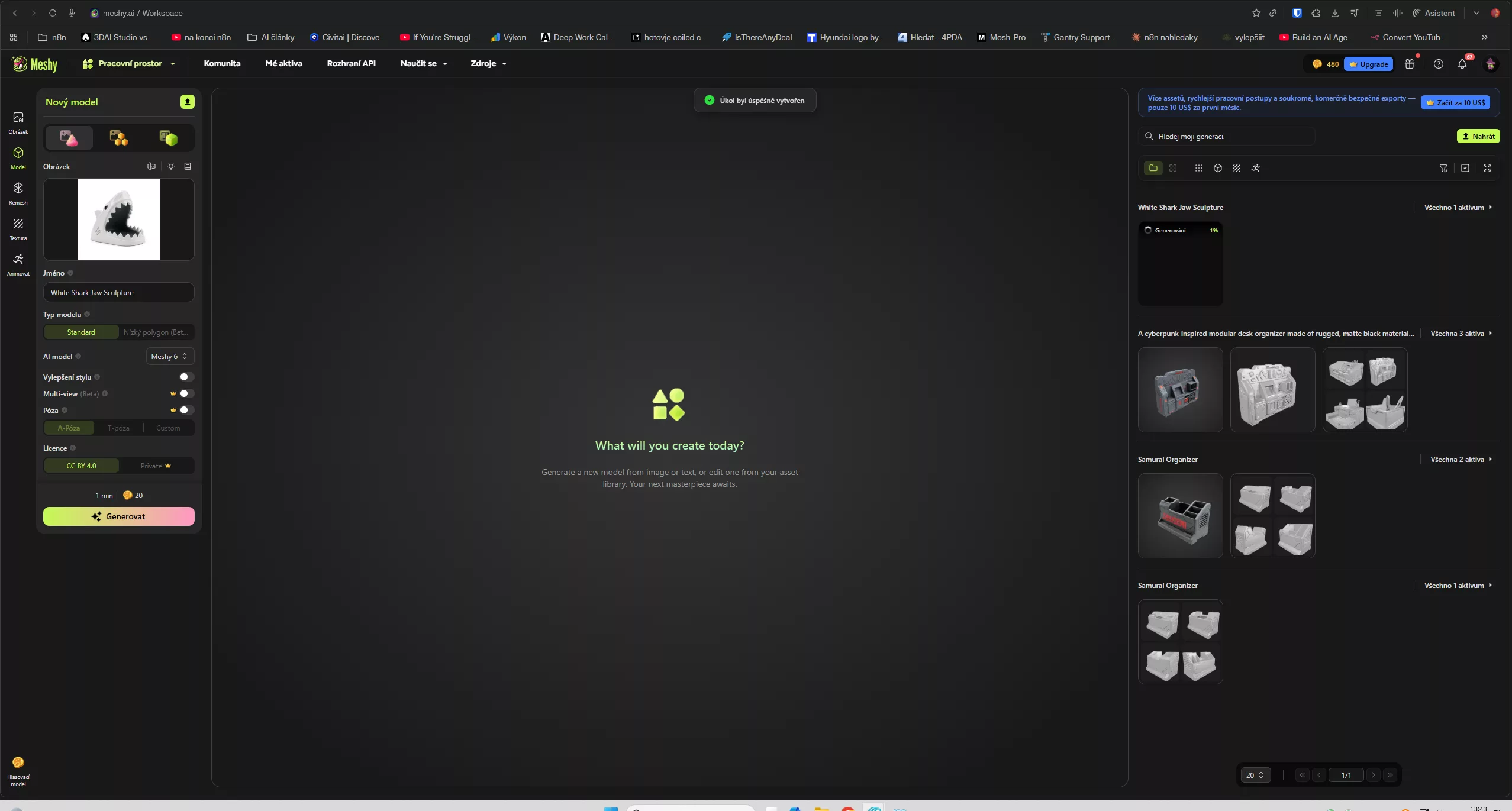 Porovnání několika variant 3D modelu v Meshy před exportem