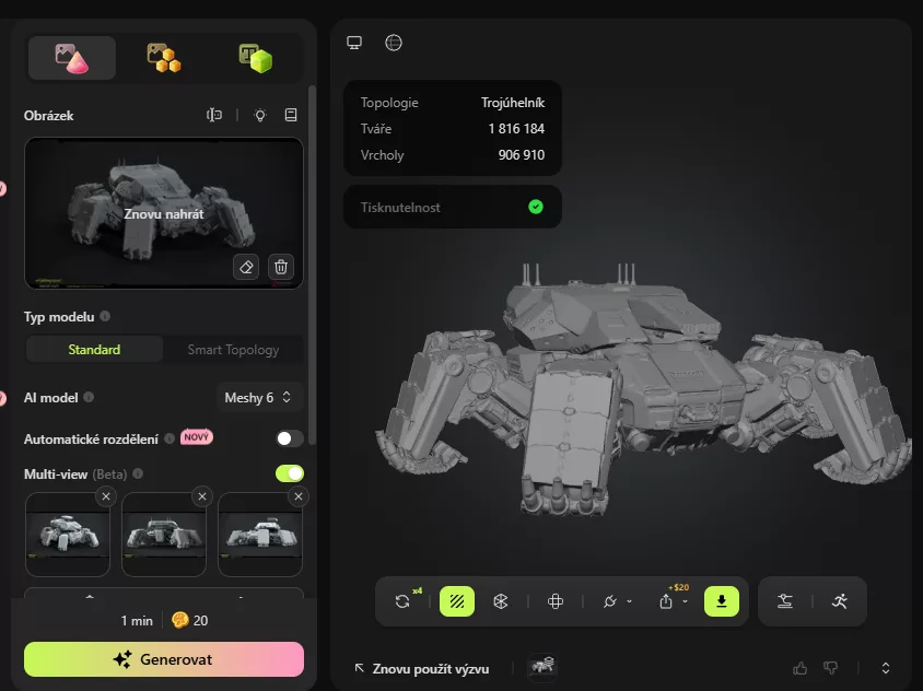 Převod 2D obrázku na 3D model v Meshy AI